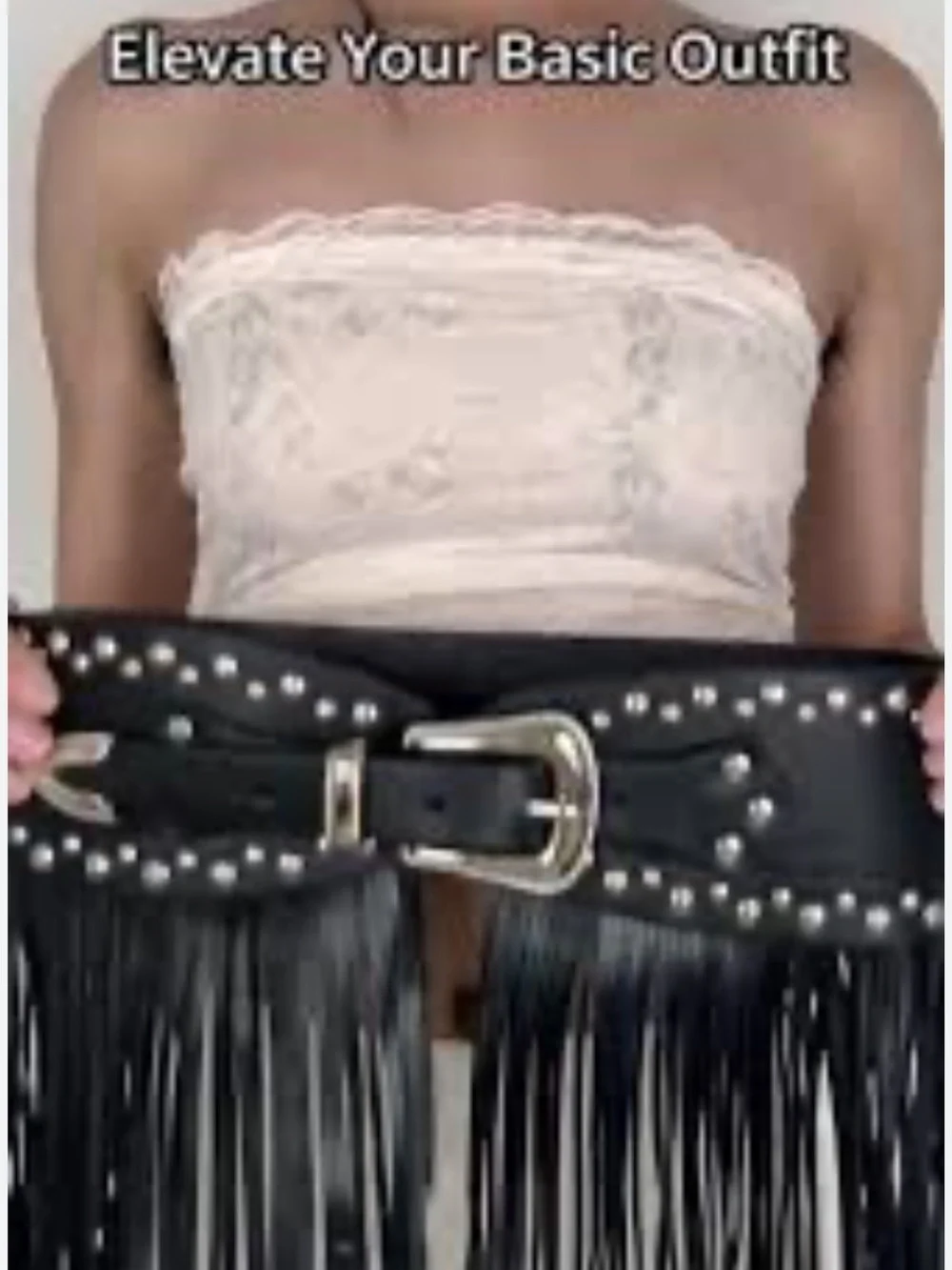 House of Harlow 1960 Black Fringe Belt Studded Boho Western Hippie Chic sz Small